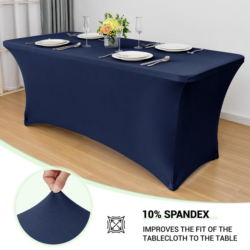Obstal 6ft Stretch Spandex Table Cover - 4 Pack Universal Rectangular Fitted Tablecloth Protector for Wedding, Banquet and Party (Navy Blue, 72L x 30W x 30H Inches)
