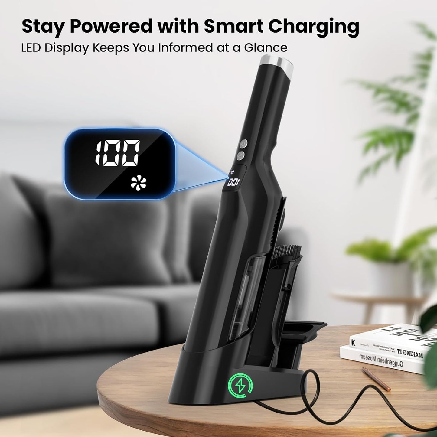 Sweepcent Handheld Vacuum - Cordless 24Kpa Car Vacuum with Brushless Motor & Charging Dock | Lightweight 1.5lbs, 2-Speed for Home & Pet (Black)