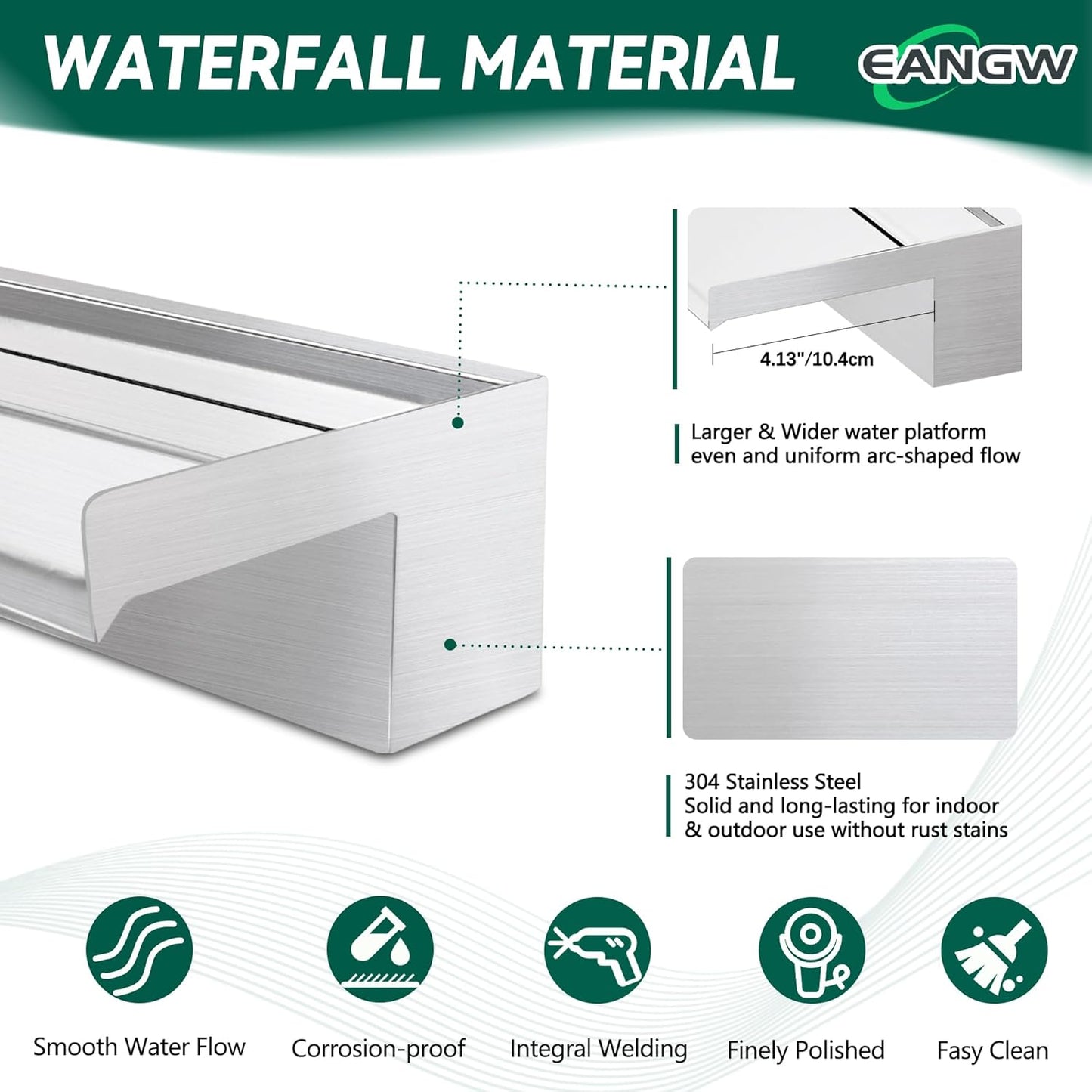 304 Stainless Steel Pool Waterfall Stream Element,Extension Stream,Garden Waterfall DIY Fountain for Garden,Yard,Terrace,Pond Basin,Fountain,Balcony