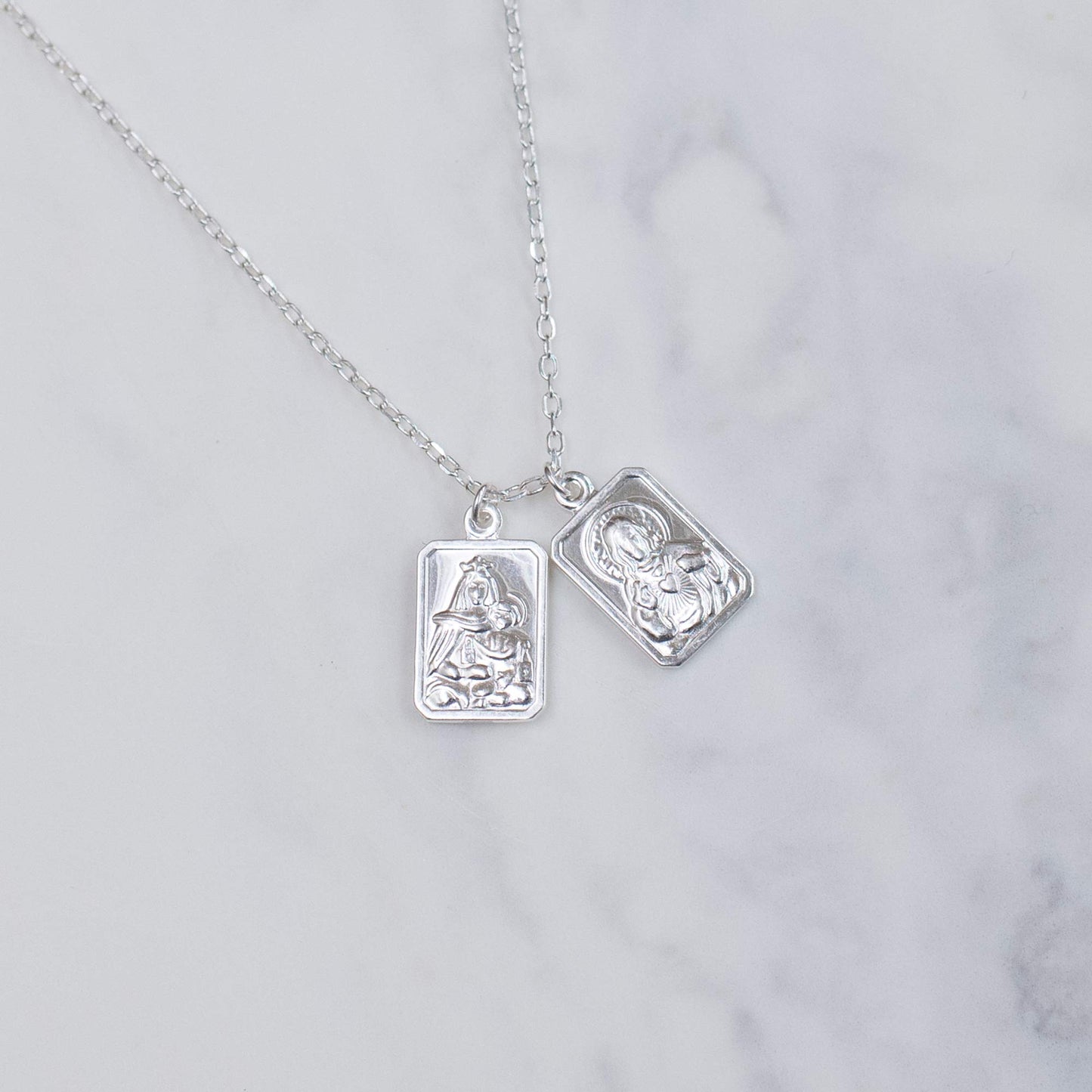 Roman Double Holy Scapular Sterling Silver Necklace 18 Inches Long