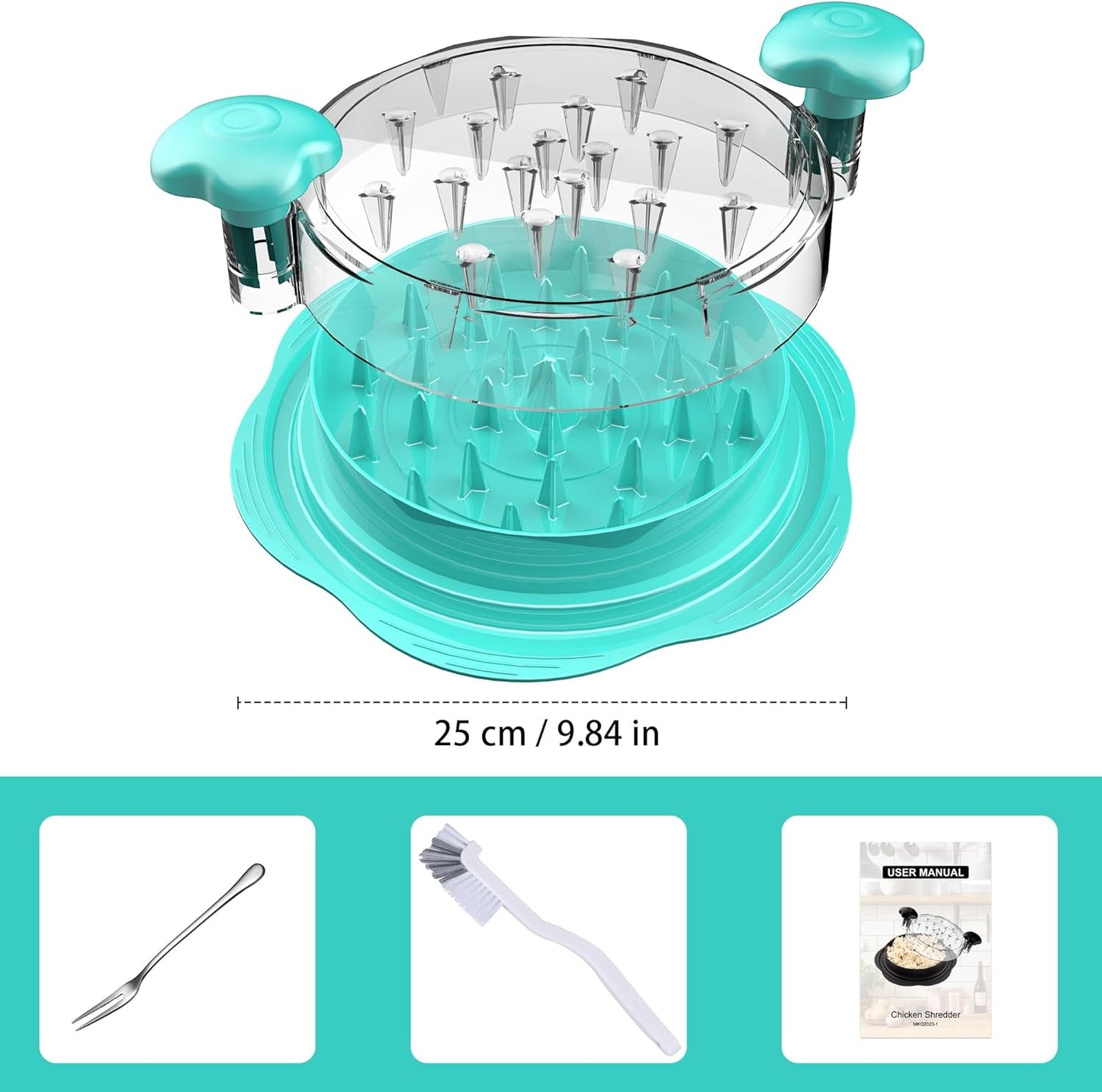 SURETIVIAN Chicken Shredder - Ergonomic Meat Shredder Tool with Brush & Fork | BPA-Free, Mint Green