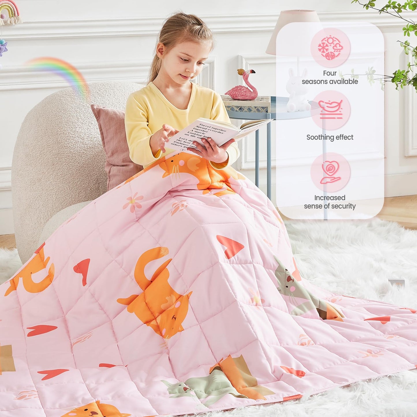 HOSUKKO Weighted Blanket - 10 lbs Pink Cat Heavy Blanket - Small Size Breathable Blanket(41 * 60 inches, 10 lbs)