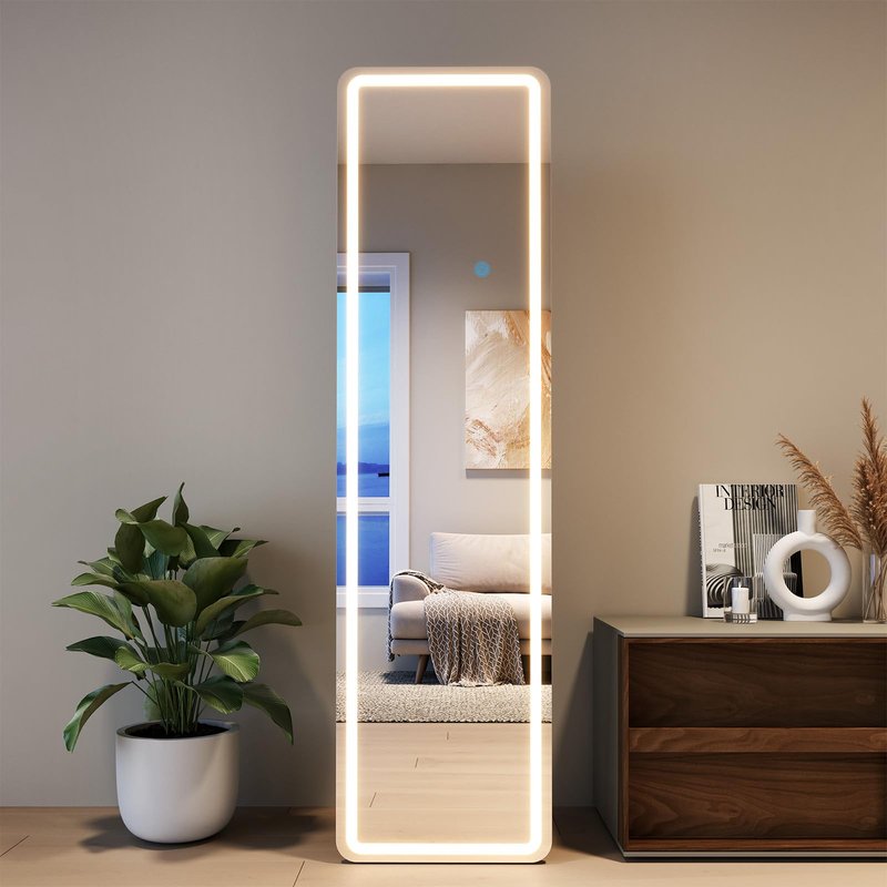 WISSMIELS Full Length Mirror with LED Lights, LED Mirrors Full Length Floor Mirror Full Body Mirror for Bedroom Wall Mounted Free Standing (Rectangle, 48" L×16" W)