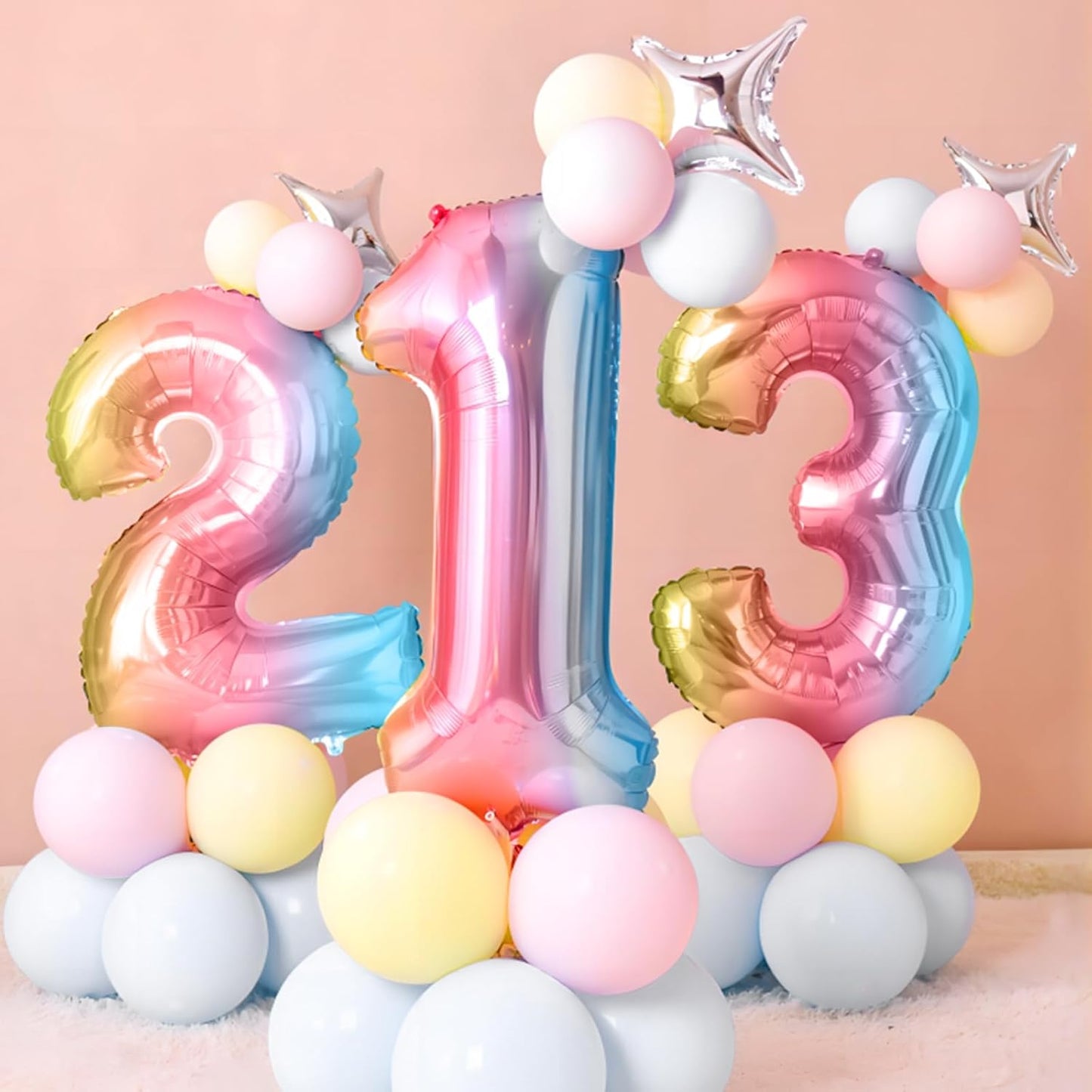 Skiennix 40-Inch Giant Rainbow Number 3 Balloons - Helium Mylar Foil for Kids' Birthday Party & Baby Showers
