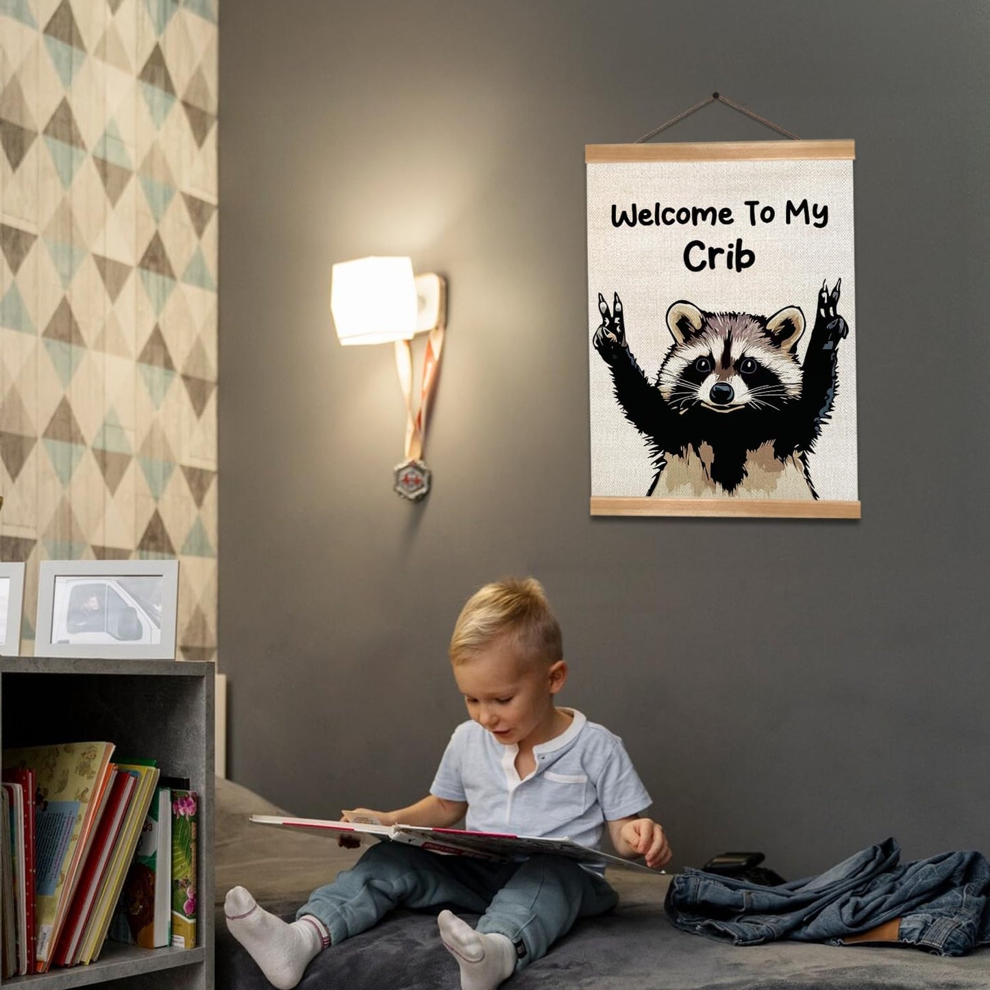 ZTGDA Raccoon Wall Art - Funny Welcome to My Crib Poster for Man Cave, Nursery, or Bedroom Decor