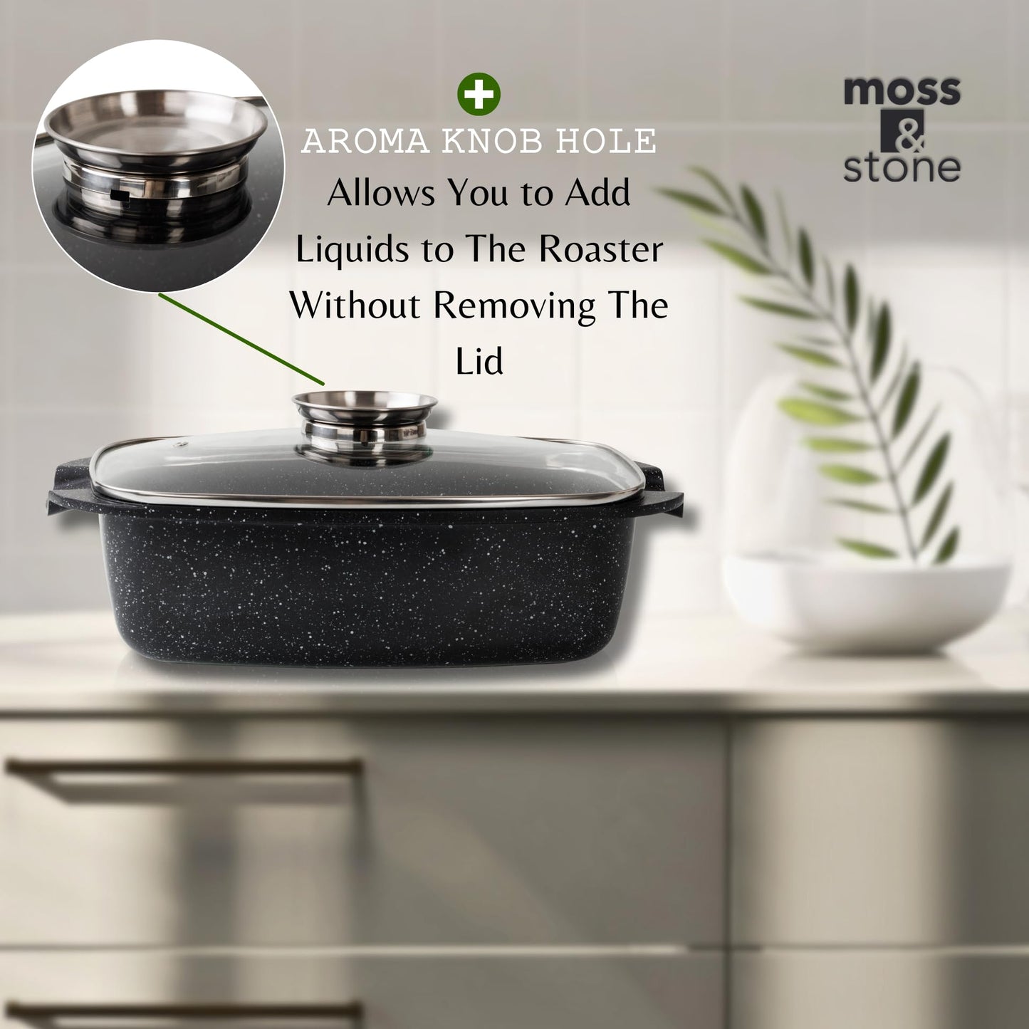 Moss & Stone 12 Inch Large Skillet With Lid, 5 Quart Saute Pan With Lid, Dishwasher & Oven Safe Skillet, Double Handled Nonstick Deep Frying Pan With Non Toxic Stone Coating, PFOA Free Everyday Pan