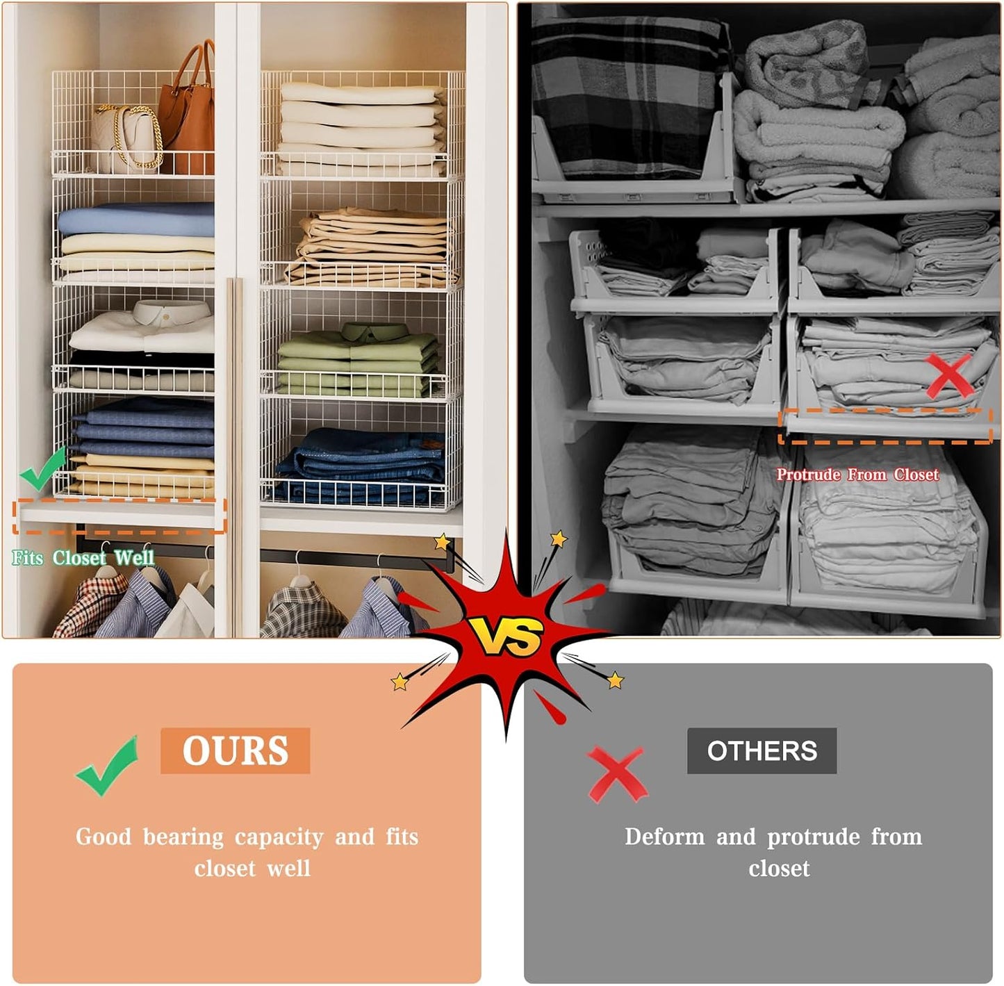 Yociyoga 4-Tier Closet Organizer - Space-Saving Foldable Storage Baskets for Wardrobe - White