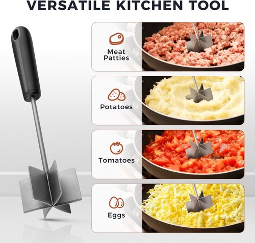 Coinicxcel 10-Inch Stainless Steel Meat Chopper - Heat Resistant, Ergonomic Handle & 6 Curved Blades
