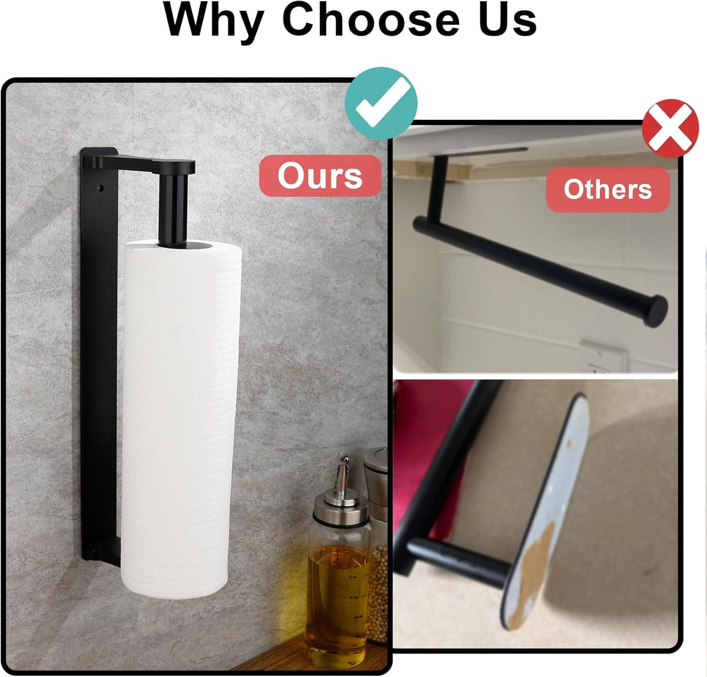 MONEER Paper Towel Holder - Self-Adhesive Aluminum Alloy Design for Kitchen & Bathroom | Black