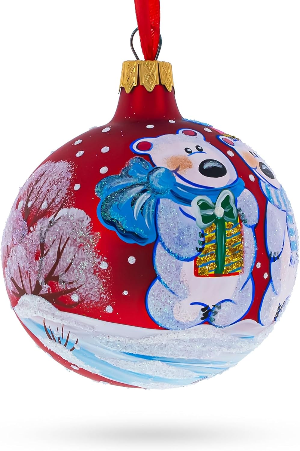 Polar Bears Glass Ball Christmas Ornament - 3.25 Inch Holiday Decor
