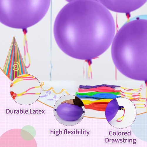 36 Pcs Purple Punch Balloons | with Rubber Band Handle for Easy Grip - Ideal for Kids’ Birthday Party Favors, Classroom & Outdoor Play(Purple)