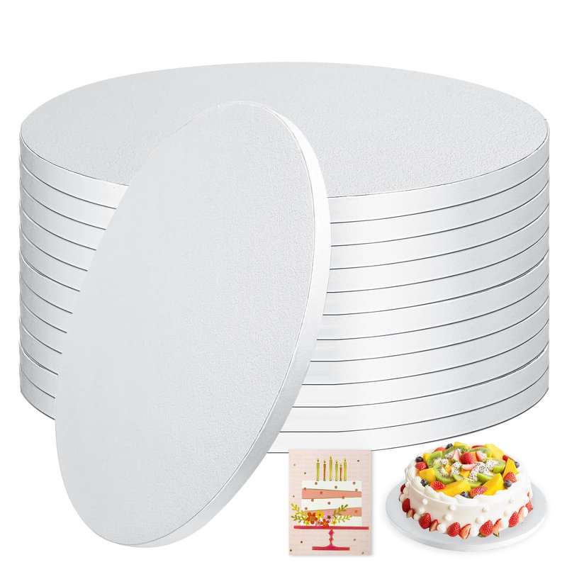 Hokimder 12 PCS Cake Boards 10 Inch Round, 1/2 Inch Thick Sturdy Cardboard Cake Drums, Food Grade White Cake Drum for Wedding, Birthday, Baking, Decorating, Corrugated Cardboard Base Base para Pastel
