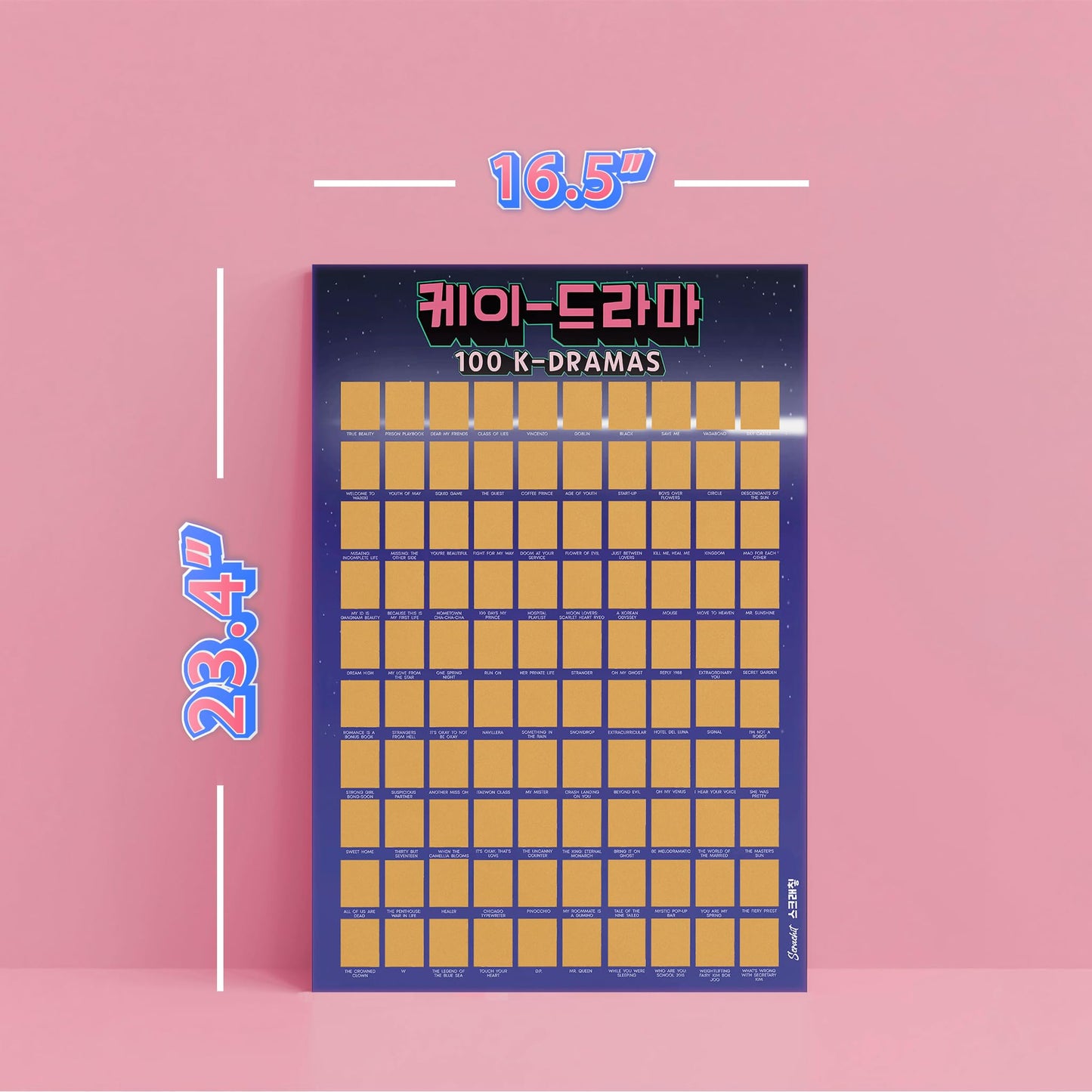 scrachit Top 100 Korean Drama Scratch Off Poster of All Time - K Drama Challenge Bucketlist - Perfect Korean Gifts for Kpop Lovers - 23" x 17"