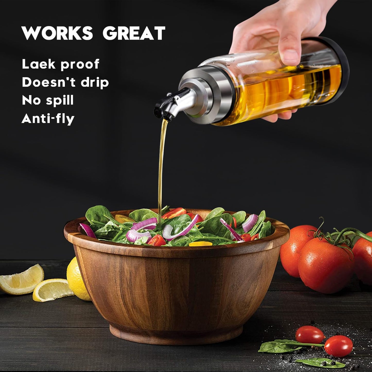 BENEBYR Glass Olive Oil Dispenser Bottle with Leakproof Pourer Spout and Shatterproof Rubber Bottom, Cooking Oil Dispenser Bottle for Kitchen 17 oz Heat Resistant Olive Oil Bottle for Oil & Vinegar