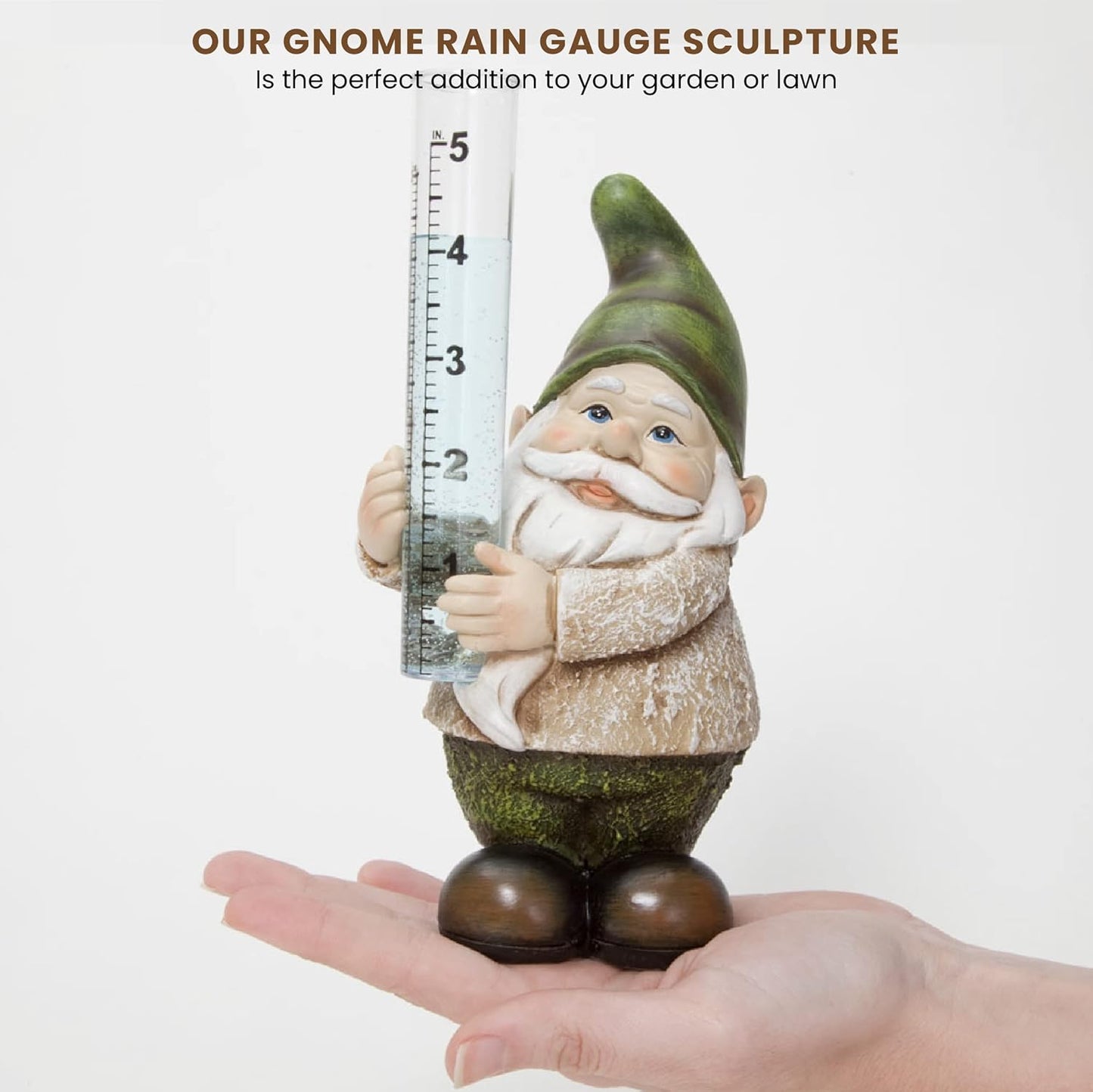 Hand-Painted Gnome Rain Gauge Sculpture - Weather-Resistant Garden Décor for Lawn & Patio
