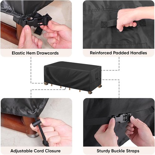 BALEINE Outdoor Furniture Covers - Heavy Duty Waterproof Oxford Table & Chair Cover | Black, 138"L x 86"W x 32"H