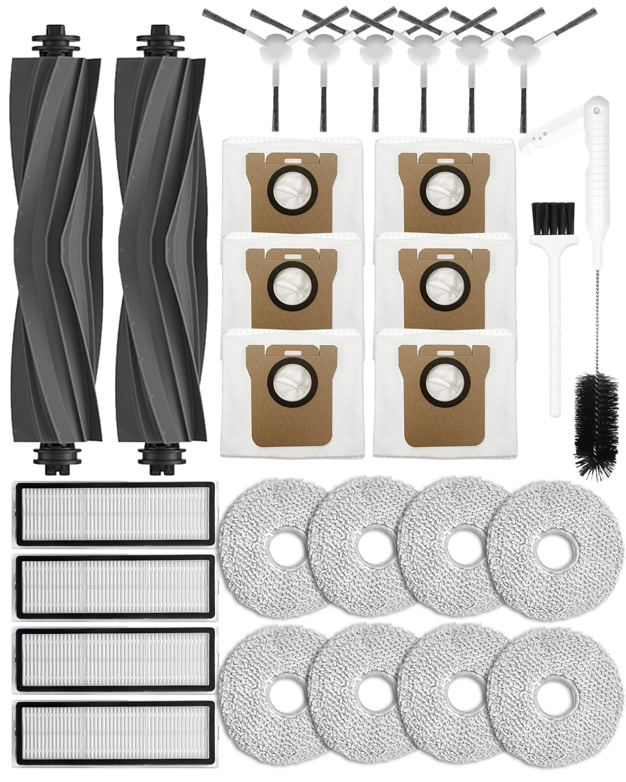 Yivy 28Pcs Replacement Parts for Dreame L10s Ultra/L10 Ultra/ L10s pro/ L10s Pro Gen 2/ L10 prime; Xiaomi X10+/ X20+ Accessories : 2 Main Brushes, 6 Side Brush, 8 Mop Pad