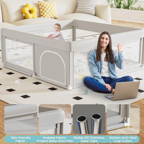 Hiaksedt Baby Playpen - Small 50 x 50 Inch Playard with Mat & Ocean Balls for Toddlers