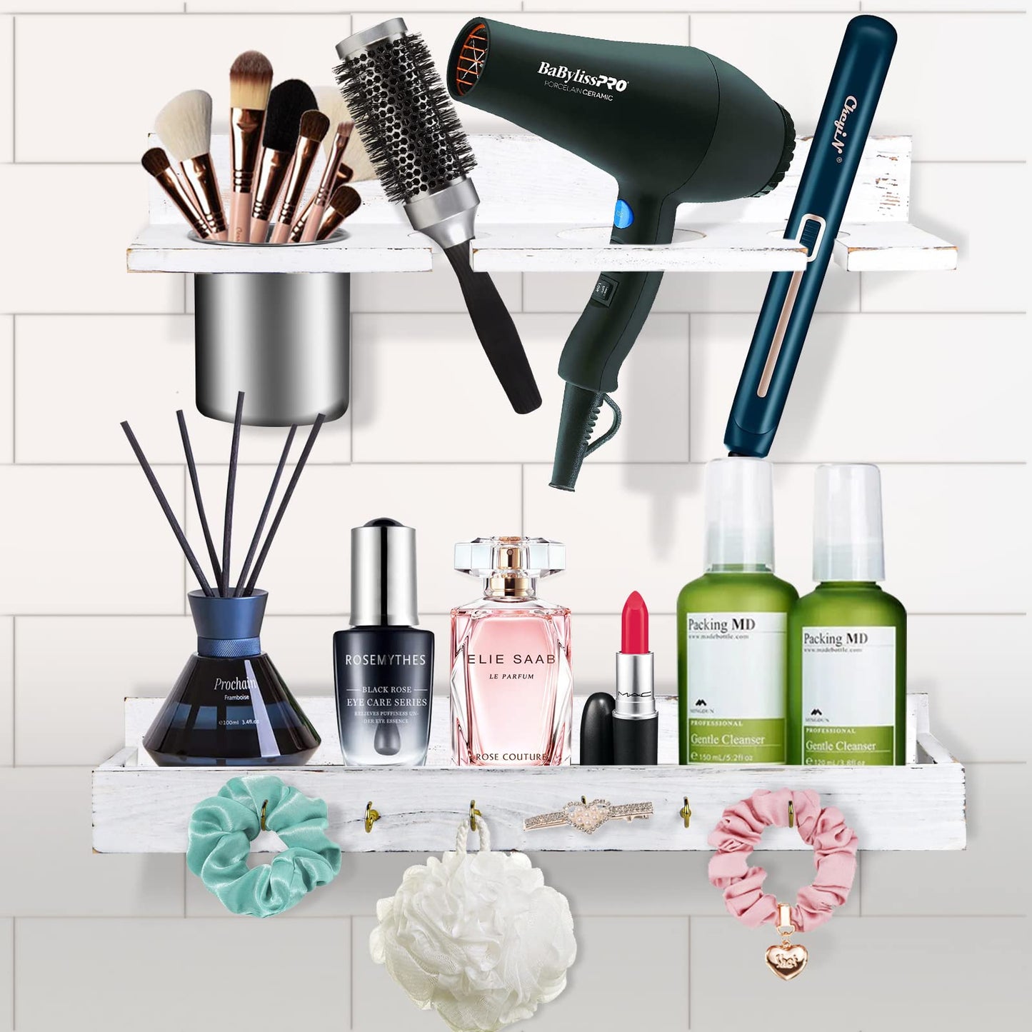 ANHIEN Hair Tool Organizer,Wall Mounted Hair Dryer and Styling tool Holder,Blow Dryer Holder,Hair Product Organizer for Hot Tools, Curling Iron,Hair Straightener(White)