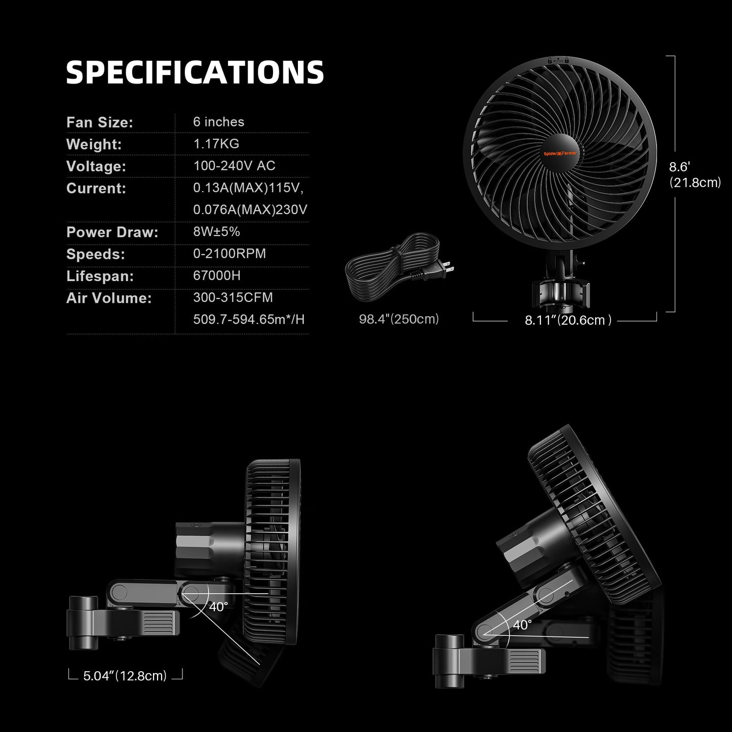 Spider Farmer 2-Pack Grow Tent Clip Fan 6", EC Motor, Custom 10 Dynamic Wind Speeds and 10-Level Oscillation, Weatherproof IP-54, Powerful Airflow but Quiet for Hydroponics Circulation Cooling
