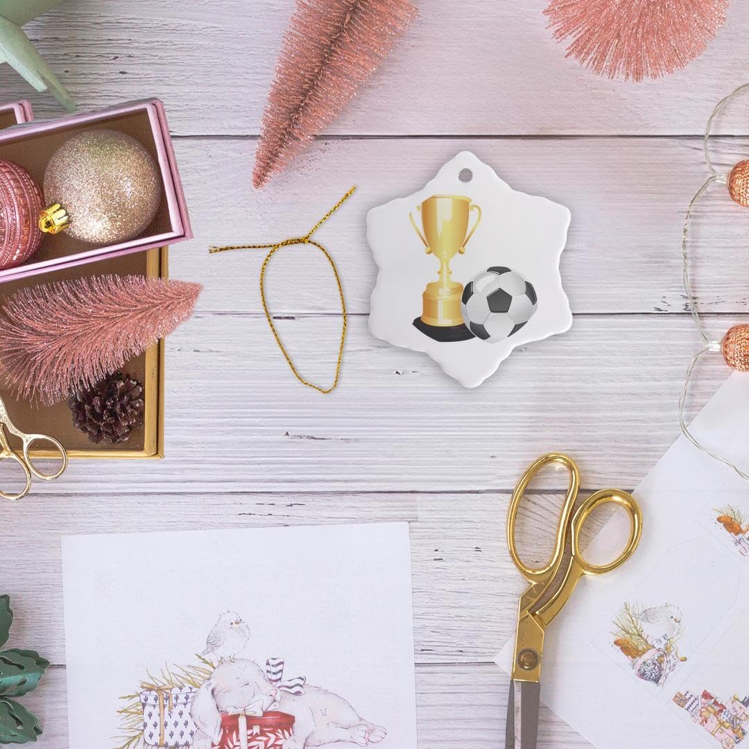 Soccer Ball & Trophy Snowflake Ornament - 3D Rose 3-Inch Holiday Decor