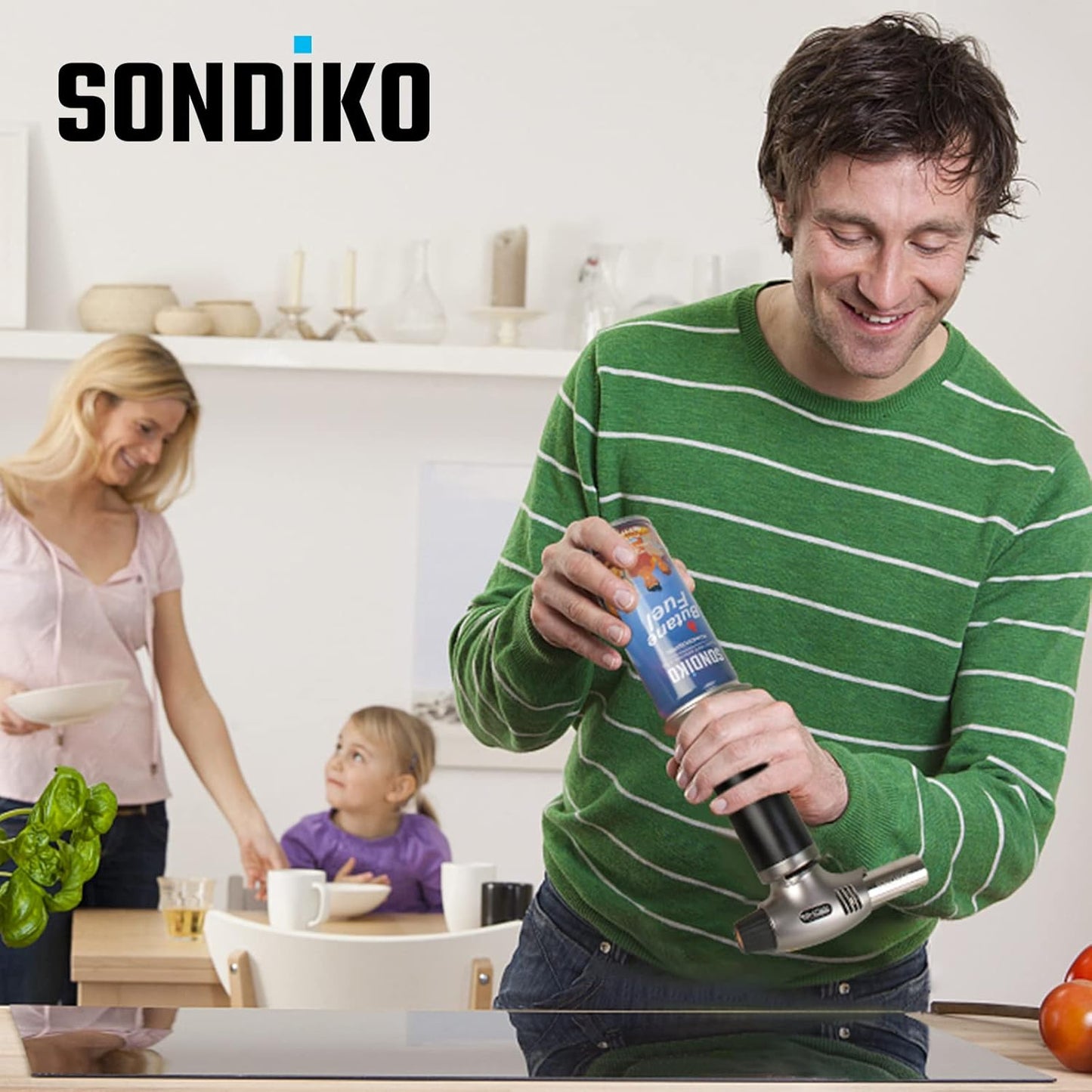 Sondiko Torch Lighter - Refillable Butane with Adjustable Jet Flame & Metal Shell | Butane Refill Kit Included