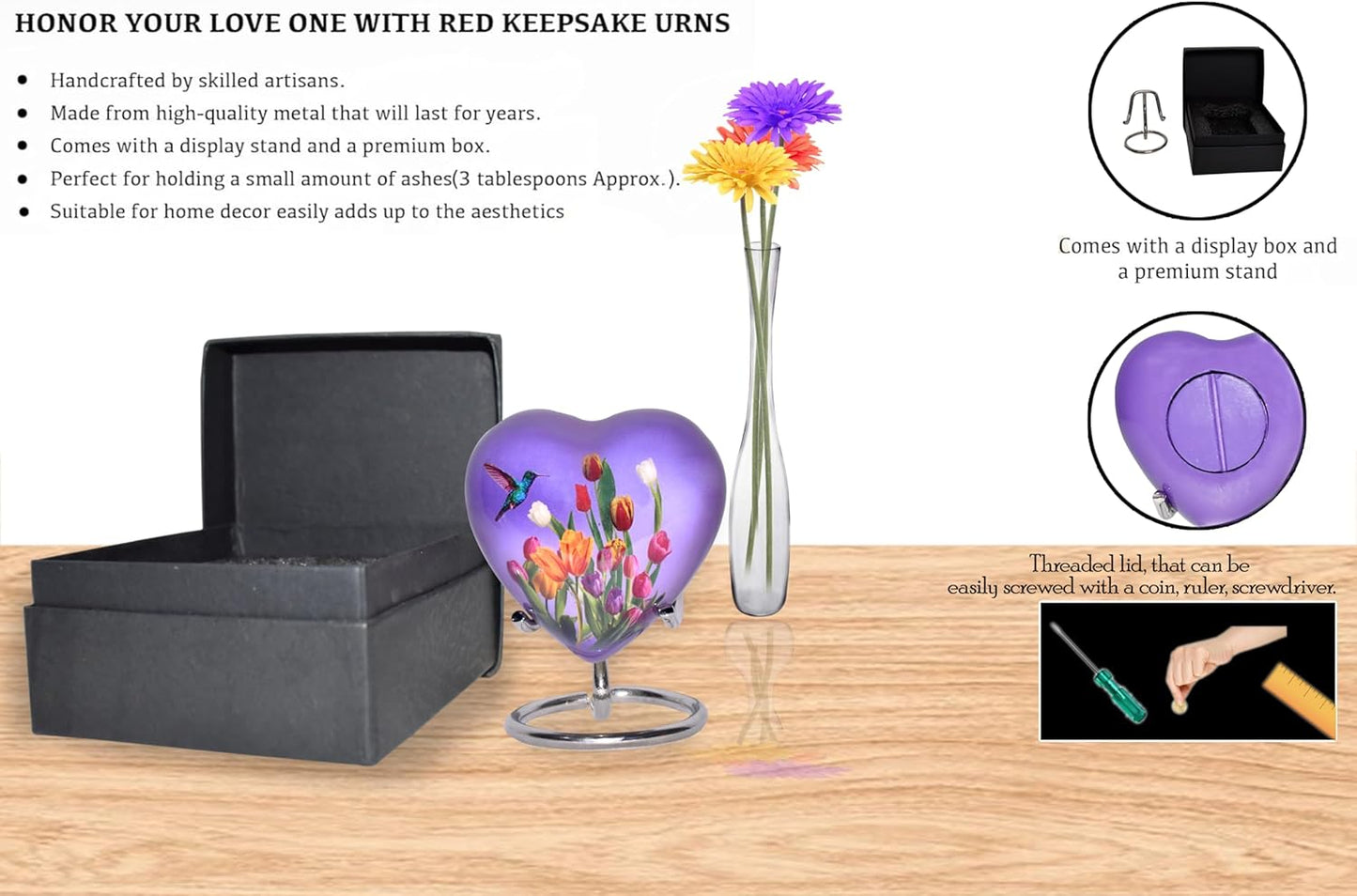 BOLD & DIVINE Adult Purple Hummingbird Cremation Urn | Human Ashes Adult Memorial urn, Burial, Funeral Cremation Urns | 200 Cubic Inches (Large Adult)