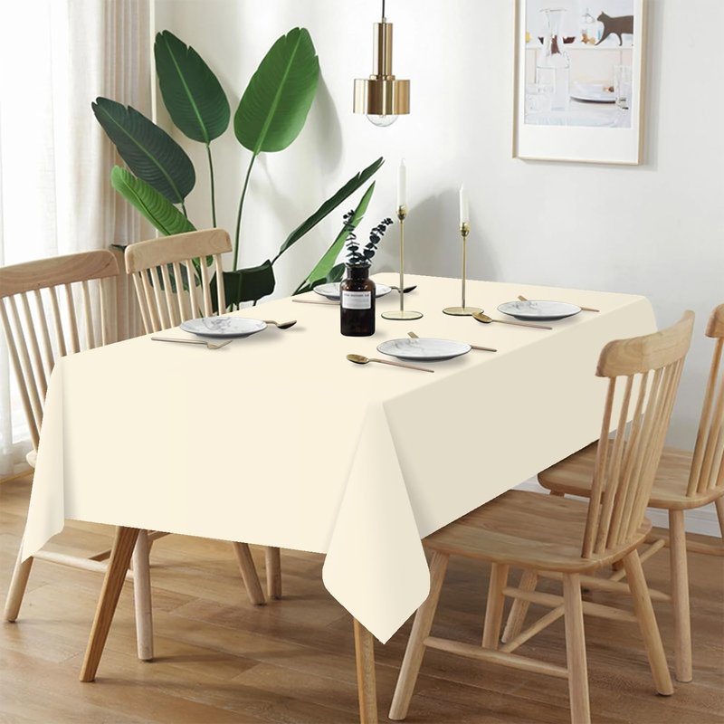 QIKSION Ivory Plastic Table Cloth Disposable 6 Pack, 54 x 108 Inch Beige Tablecloths for Party, Baby Shower, Harvest, Fall, Thanksgiving Decorations, Cream Rectangle Table Cover