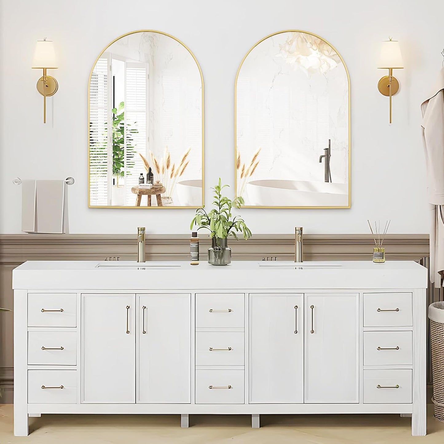 Gold Arched Bathroom Mirror - 20x30 Gold Mirror Arch Framed for Wall, Over Sink Mantel Vanity Mirrors Decorative for Dresser, Firplace