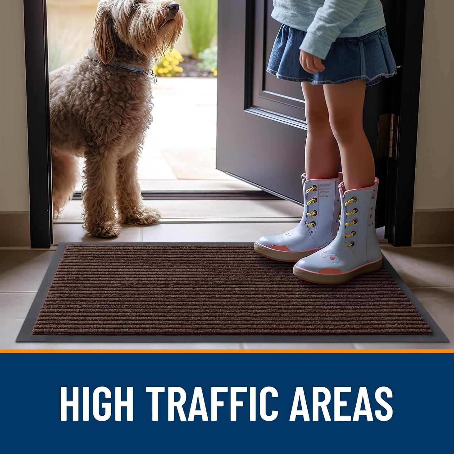OLANLY Heavy-Duty Waterproof Doormat | 2-Pack Indoor Outdoor Entrance Mats, 29.5 x 17 Inch, Easy Clean, Fade Resistant, Brown