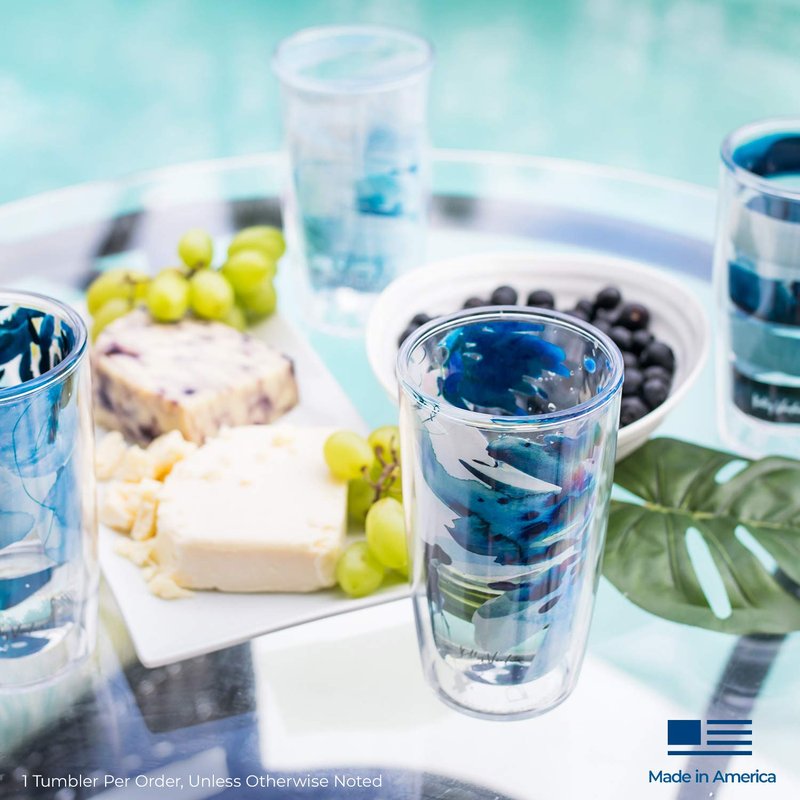 Tervis Yao Cheng Green Crystal Made in USA Double Walled Insulated Tumbler Travel Cup Keeps Drinks Cold & Hot, 16oz 4pk, Green Blue Stripe