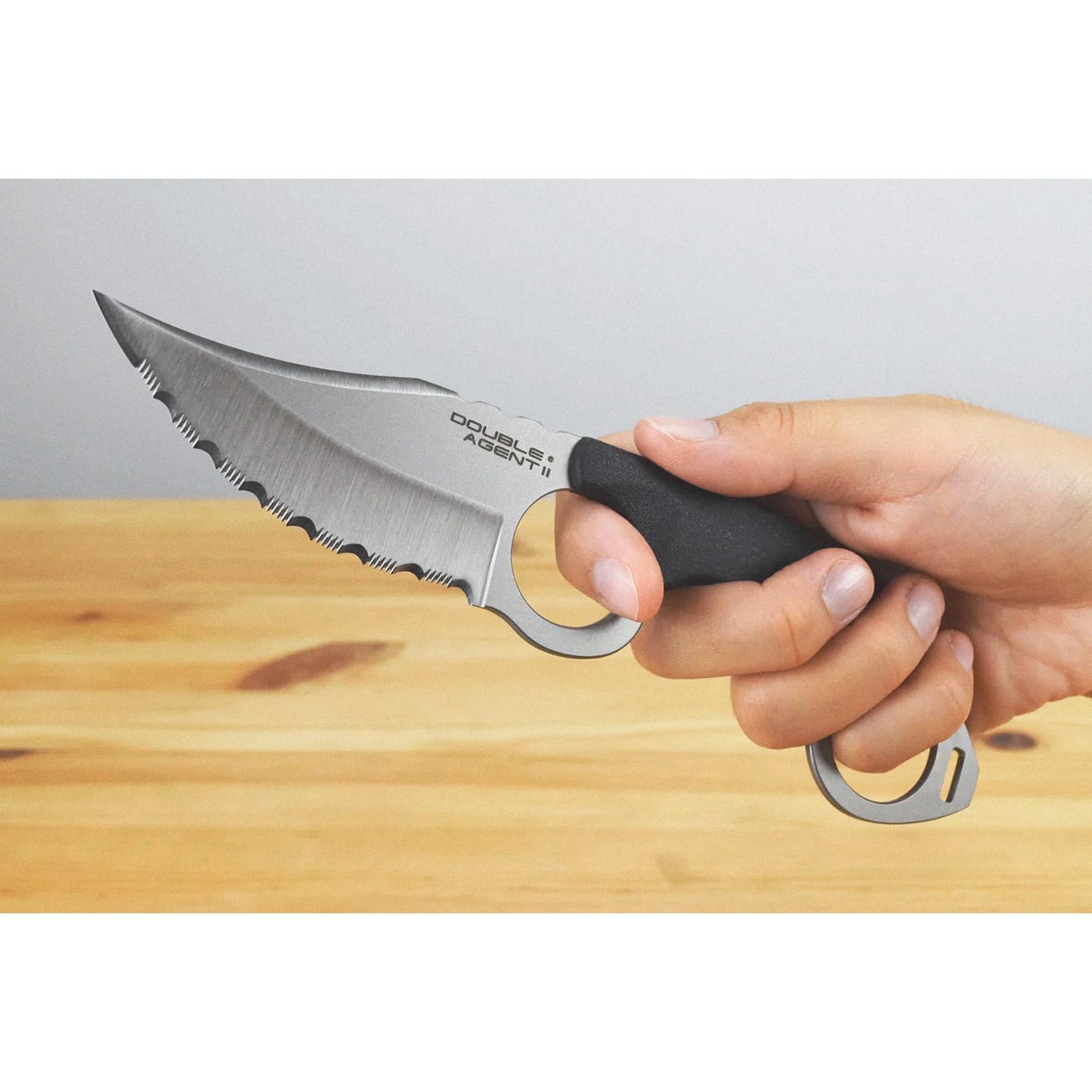 Cold Steel Double Agent II Serrated Edge Durable Lightweight Japanese AUS8A Steel Clip Point Shape 3" Fixed Blade Tactical Outdoor Hunting Knife, Griv-Ex Handle, Secure-Ex Sheath