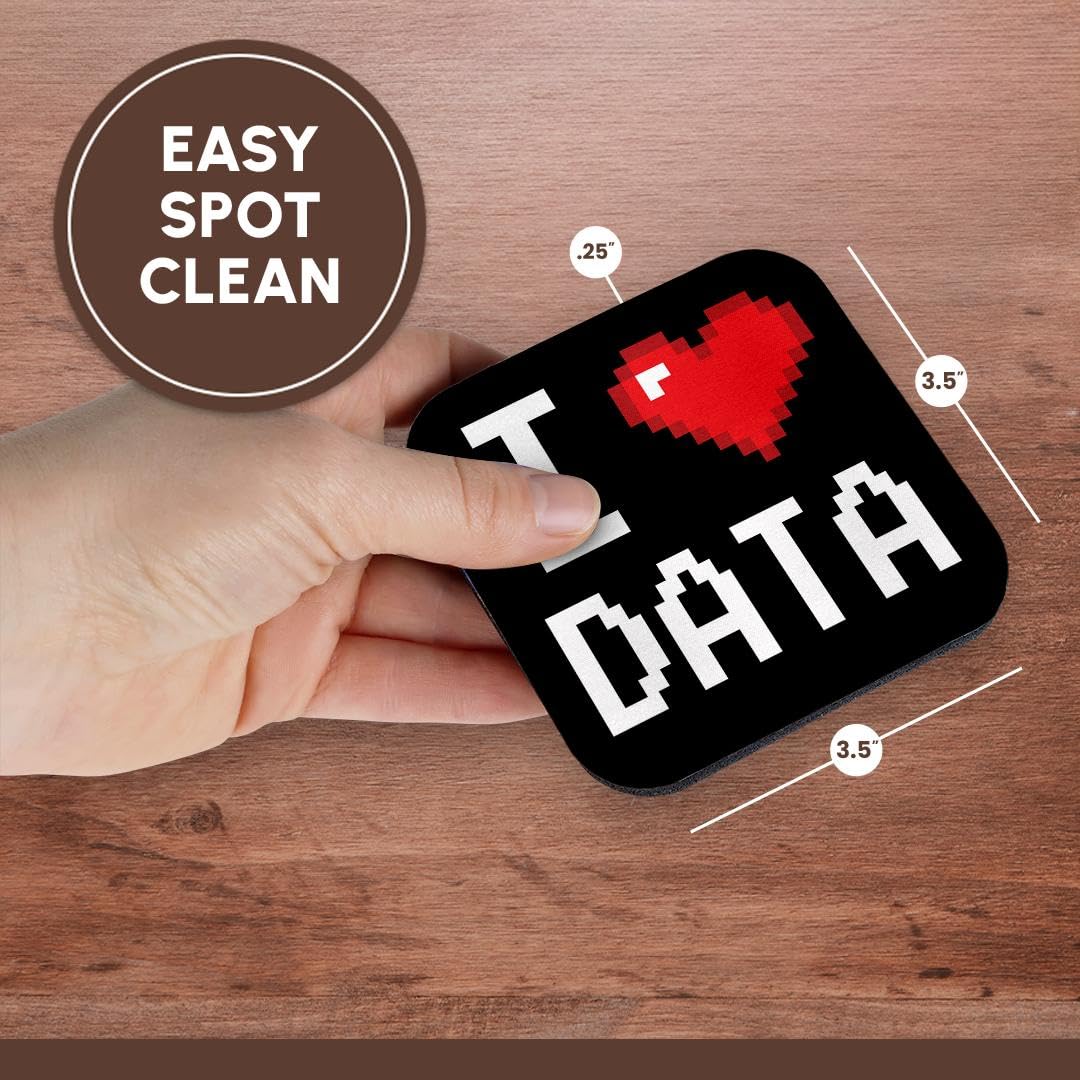 3dRose CST_118876_2 Geeky Old School Pixelated Pixels 8-Bit I Heart I Love Data Soft Coasters, Set of 8