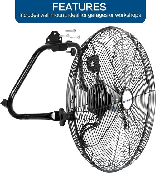 BILT HARD High Velocity Floor Fan - 4650 CFM, 3-Speed Heavy Duty Metal Design | Ideal for Garage & Greenhouse
