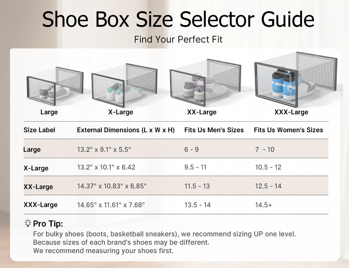 Kuject Shoe Storage Boxes - Clear Plastic Organizers, Stackable 12 Pack for Sneakers & Toys | XXX-Large, Black