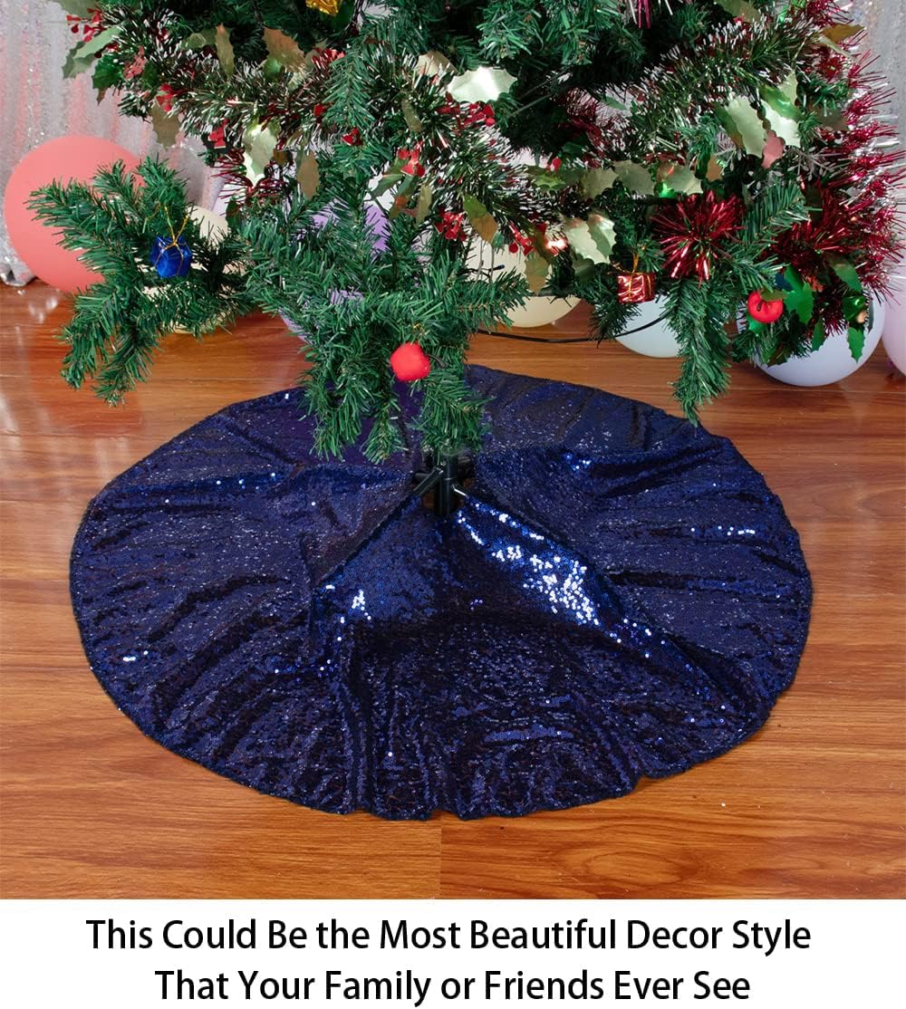 48-Inch Silver Sequin Christmas Tree Skirt - Reusable Holiday Decor for Festive Parties