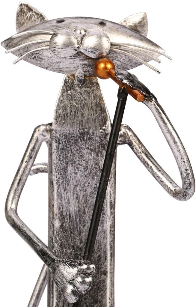 Funny Cat Music Sculpture - Handcrafted Iron Statue | Unique Home Decor