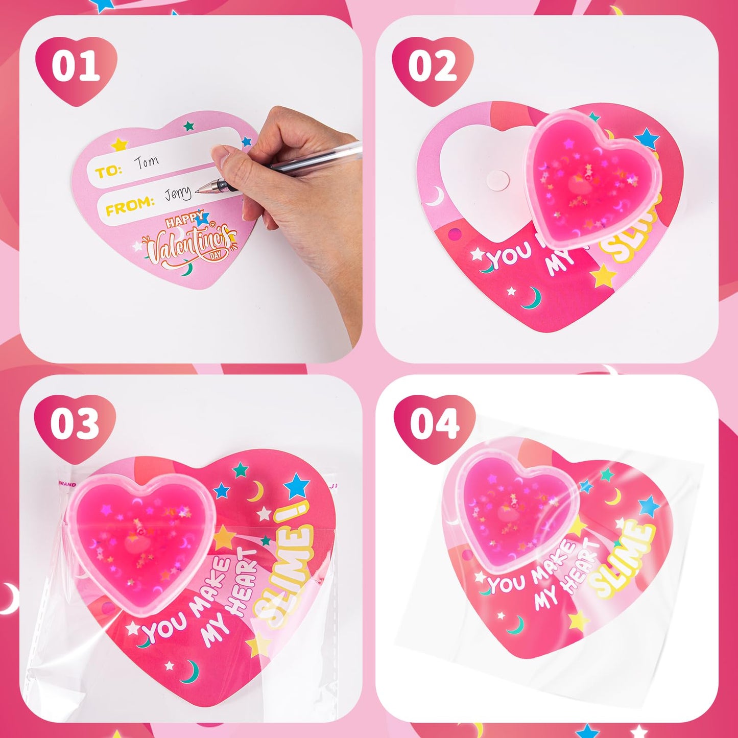 SpringFlower 30 Pack Valentines Day Cards For Kids With Heart Shape Slime Toys, Kids Classroom Valentines Exchange Gifts, Valentines Party Favors For Kids, School Classroom Valentine's Prizes