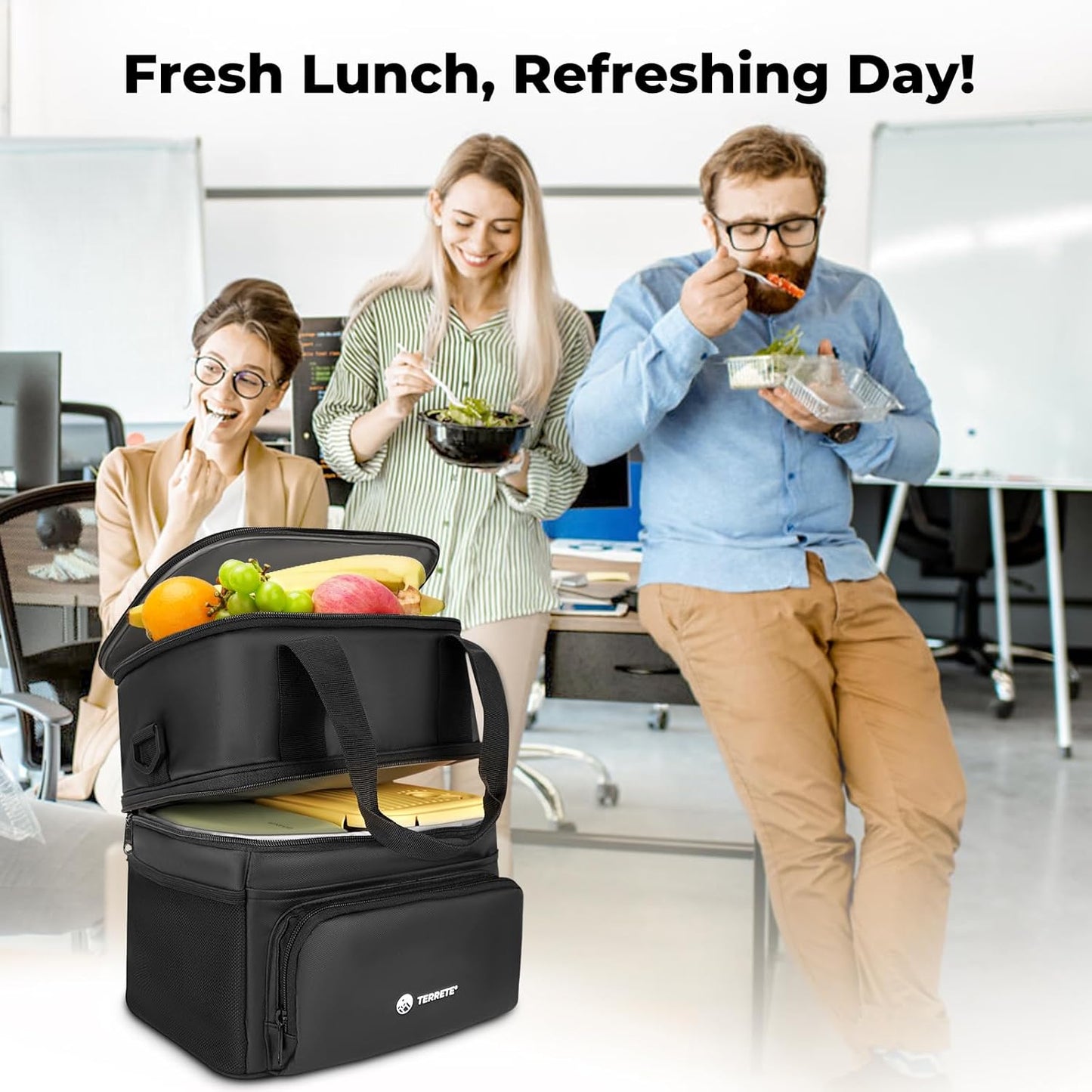 Skiennix Insulated Lunch Box - Double Deck Leakproof Cooler Bag for Work & Travel | 15L Black