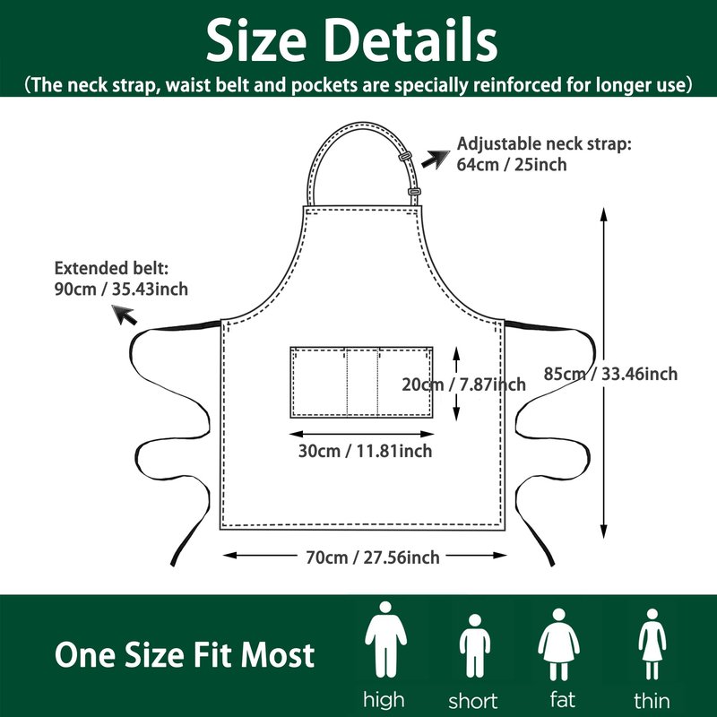 umboom 5 Pack Black Chef Apron, Servers Large Apron, Kitchen Bib Apron for Women Men, Professional Work Apron for Cooking Dishwashing Catering Painting Gardening (Adjustable, 3 Pockets, XL)