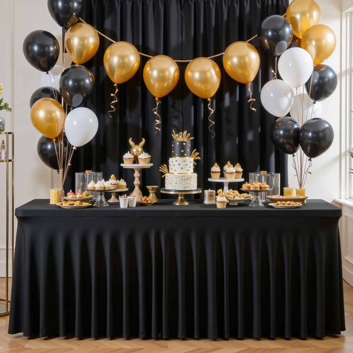 gogoparti 2 Pack Spandex Black Fitted Table Cloth for 6ft Rectangle Tables Black Stretch Tablecloth Table Covers Skirt Banquet Wrinkle Free Tablecloths for Parties Wedding