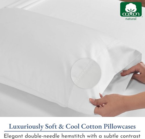 Heirloom 800 Thread Count 100% Cotton Sateen Pillowcases - Soft, Smooth & Thick | 2 Standard Size in Bright White