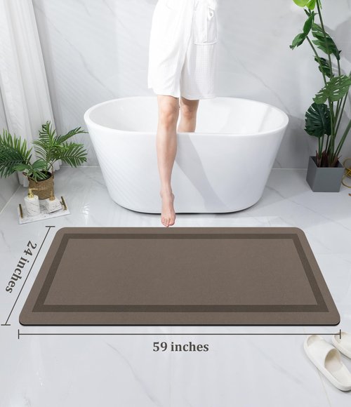 chakme Bathroom Mat Rugs Large 59x24, Ultra Thin Magic Mat Bathroom Rug Non Slip Bath Rugs Quick Dry Absorbent Bath Mats for Bathroom Floor, (Brown, 59"x24")
