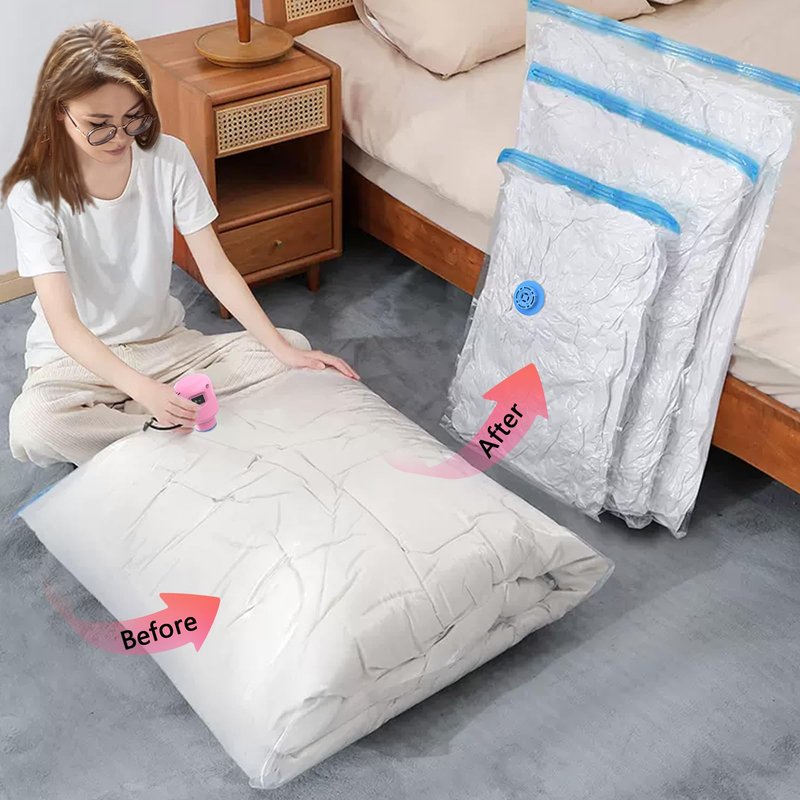 24 Pack Vacuum Storage Bags with Electric Pump, Space Saver Bags (5 Jumbo, 5 Large, 5 Medium, 5 Small, 4 Roll Up Bags) Travel Vacuum Seal Bags for Clothes, Bedding,Blankets,Duvets, Pillows