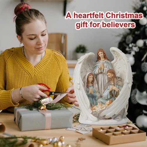 Braxio Indoor Nativity Angel Set - Holy Family Tabletop Christmas Decorations | 10x6.5x12.4 Inch