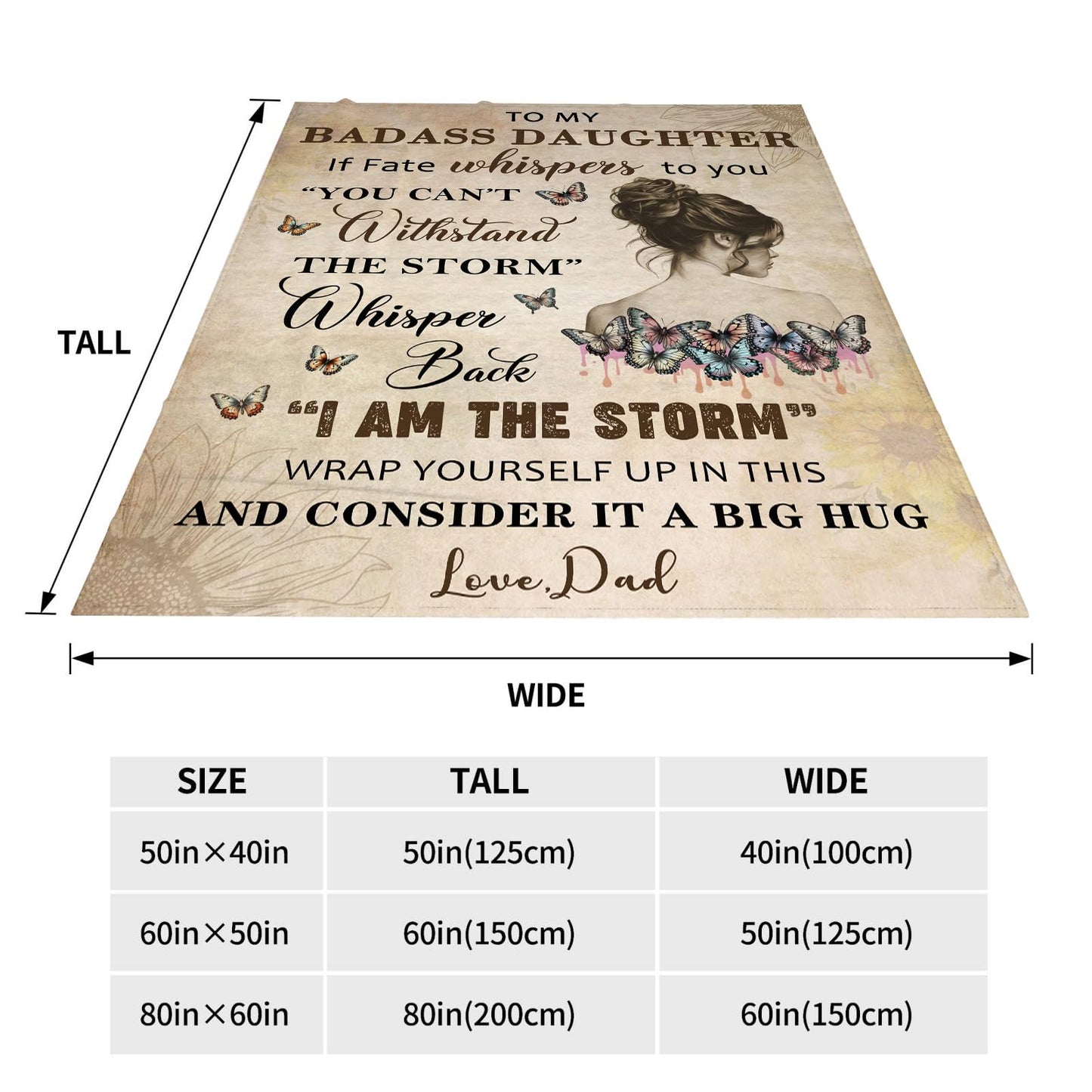 JOPJOLIW to My Badass Daughter Blanket from Dad - to My Daughter from Dad Gifts for Daughter Blanket, Badass Daughter Blanket Gift from Dad and Mom, 60" x 80"