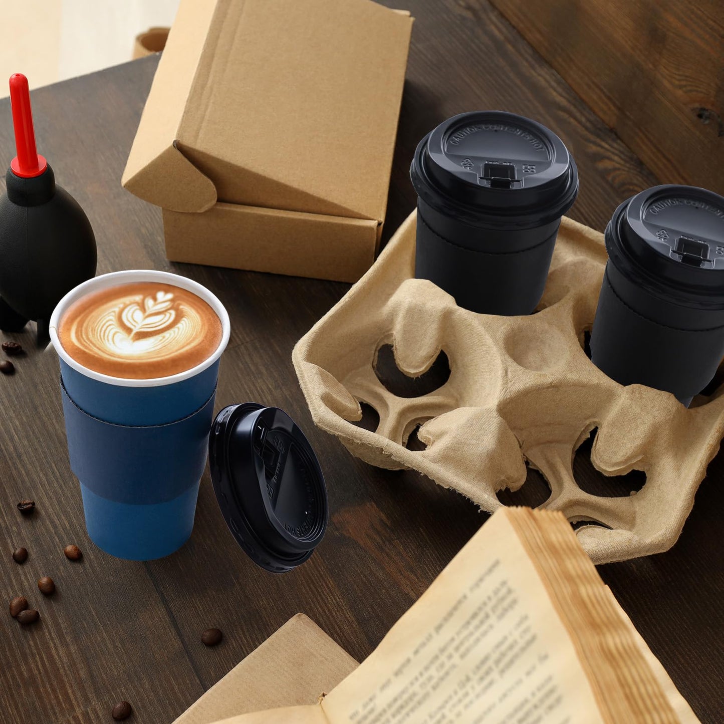 SIUQ 100 Pack 16 oz Disposable Coffee Cups with Lids and Sleeves, To Go Paper Cups, Hot & Cold Drinking Cups for Tea, Coffee, Water, Hot Chocolate, Paper Coffee Cups Ideal for Home,Cafes,Store
