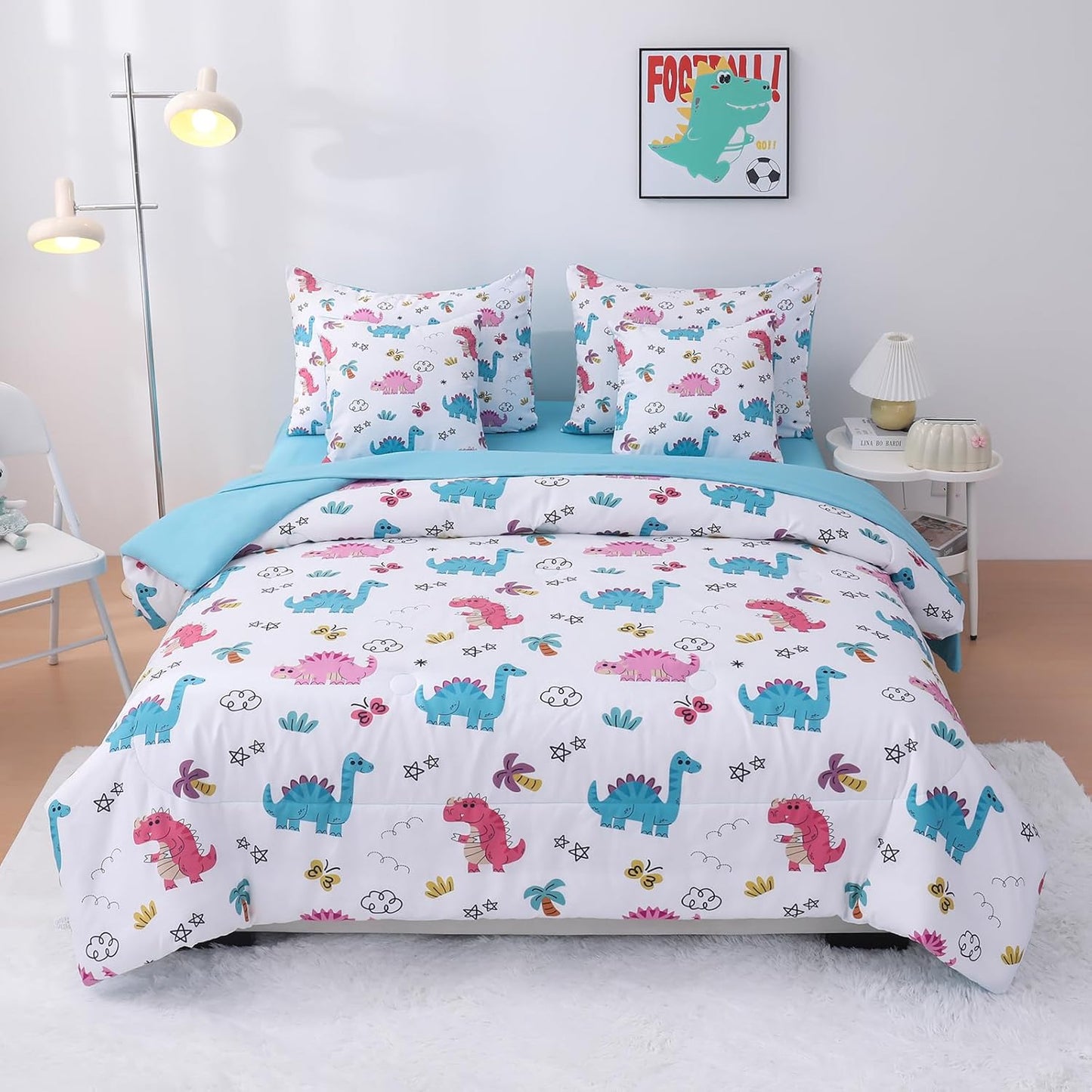 Dinosaur Bedding Full Size Sheets and Comforter Set, Boys Full Size Bedding Set Teen boy Comforter Set 7 Pieces Toddler Bed Sheets and Comforter Set for Boys All Season