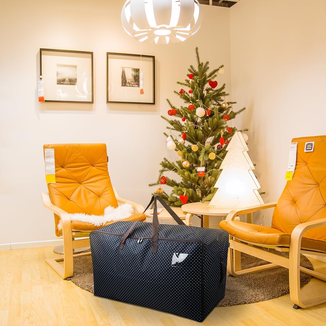 3-Side Zip Open Storage Bag for Christmas Trees & Party Ornaments - 27.5x16.5x13.8, Black Dots