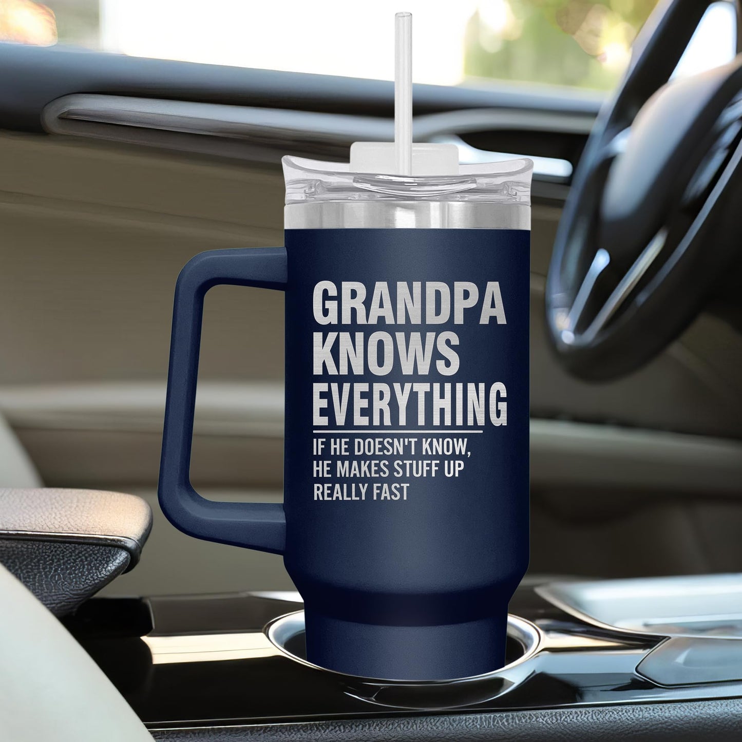 Palorix Grandpa Gifts For Men - Father's Day, Christmas, Birthday Gifts For Grandfather, Grandpa Gifts From Grandkids, Funny Grandpa Gifts - 40 Oz Insulated Tumbler With Handle And Straw